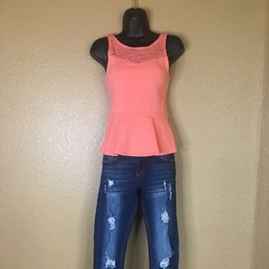 Express coral peplum top